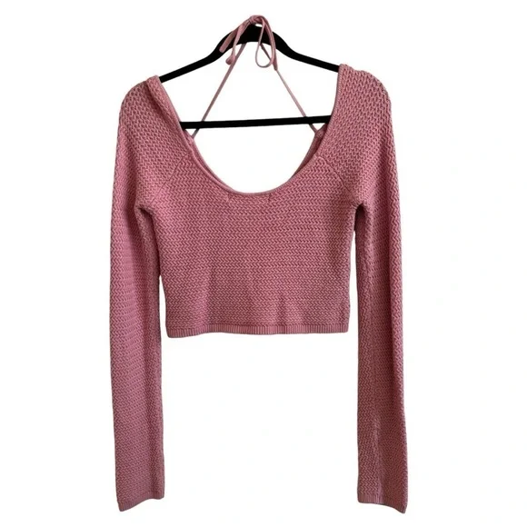FP Beach Playing Hard To Get Cropped Pink Sweater Top, Size M - Picture 5 of 7